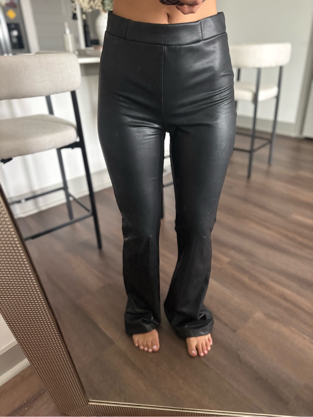 Rewash Black Faux Leather Boot-Flare Pants